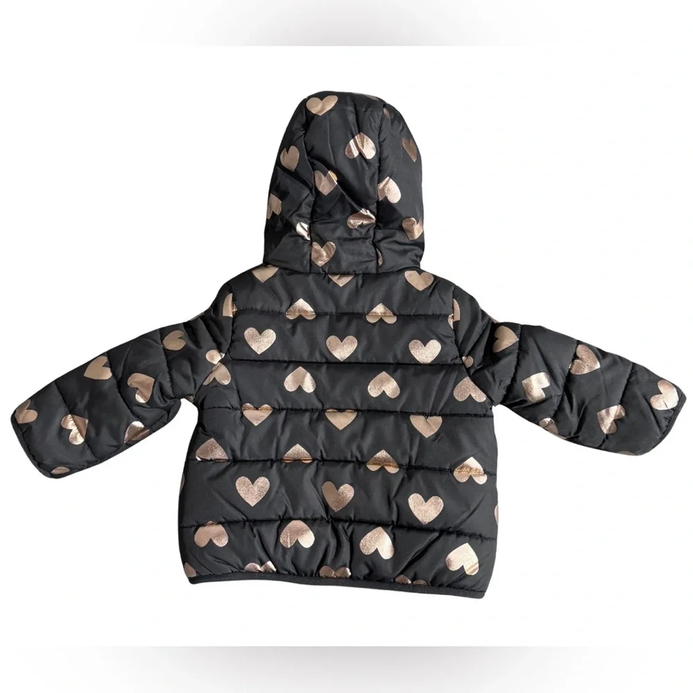 Carter's Black and Gold Hearts Winter Puffer Jacket (18 months)